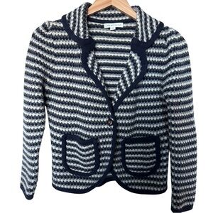 SEE BY CHLOE 100% Wool Navy & White Striped Knit Cardigan Sweater Jacket Small 4